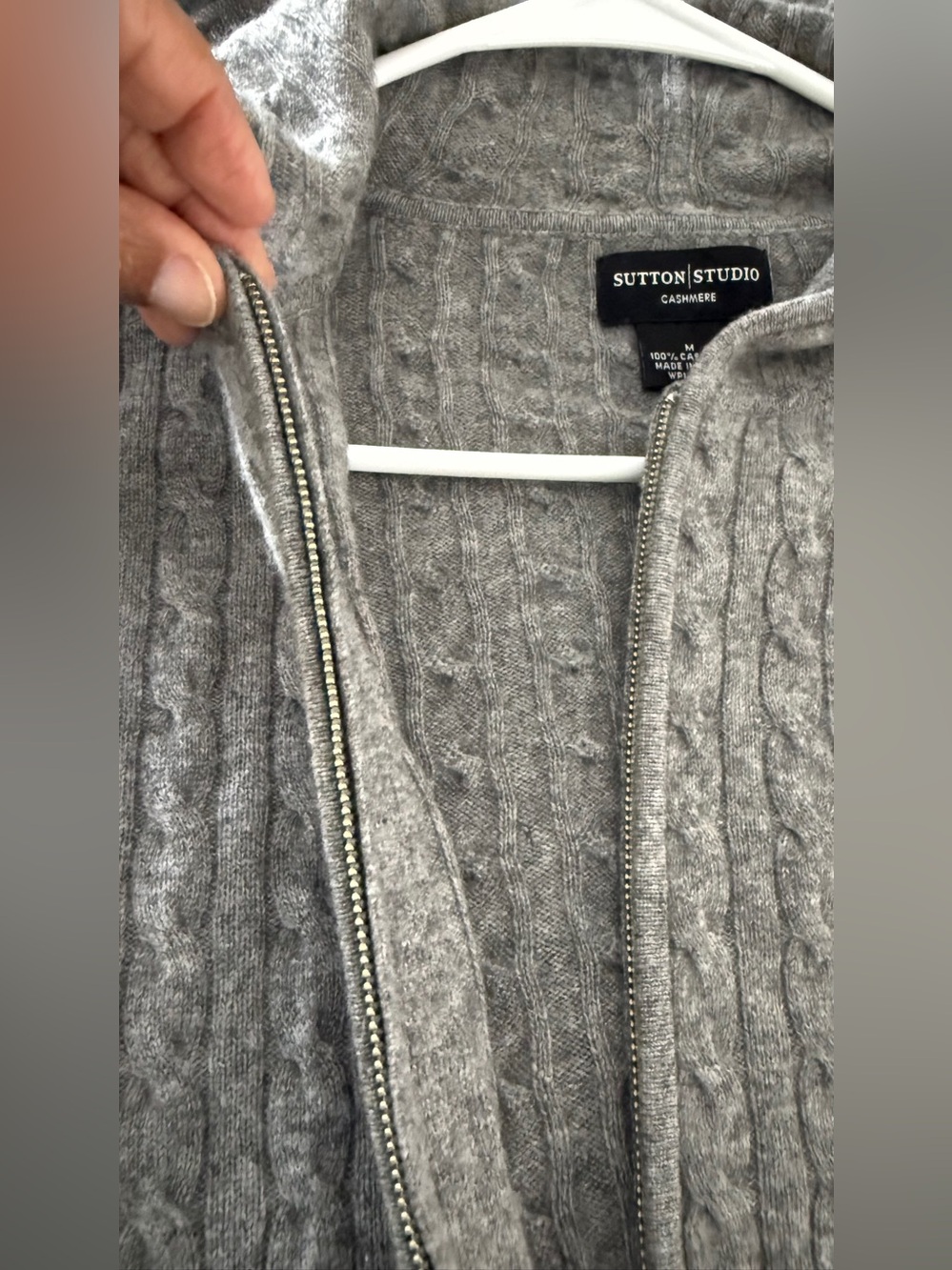 Sutton Studio Gray Cable-Knit Zip Hoodie - Picture 3 of 9
